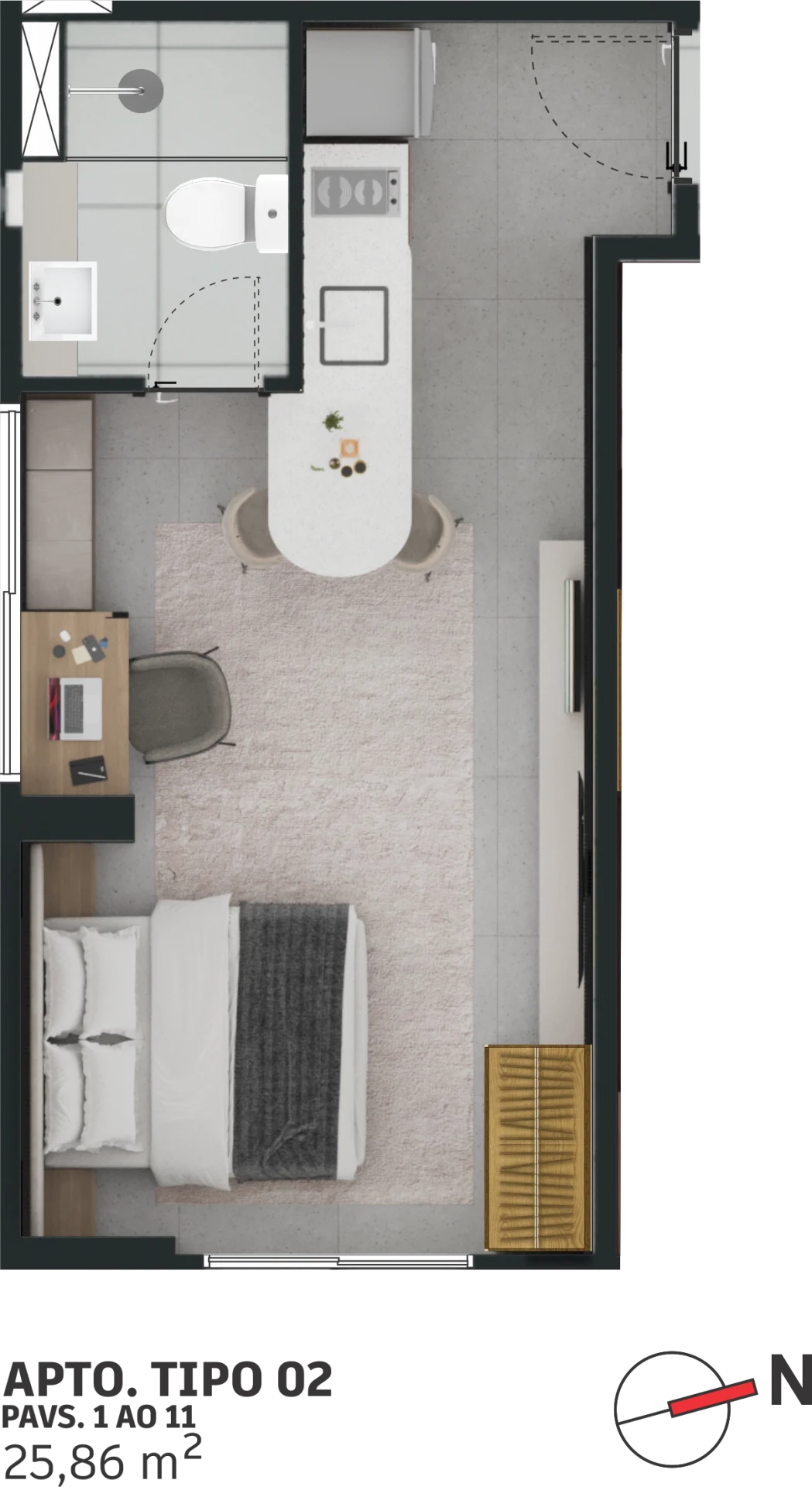 Planta 07 - 1 dorm 25,86m² - studio