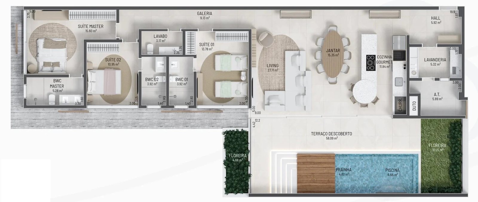 Planta 05 - 3 dorm 209,12m² - garden