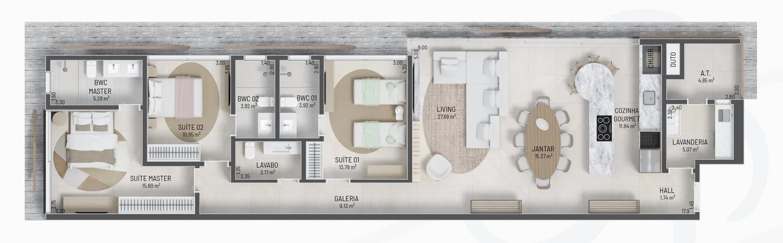 Planta 01 - 3 dorm 149m²