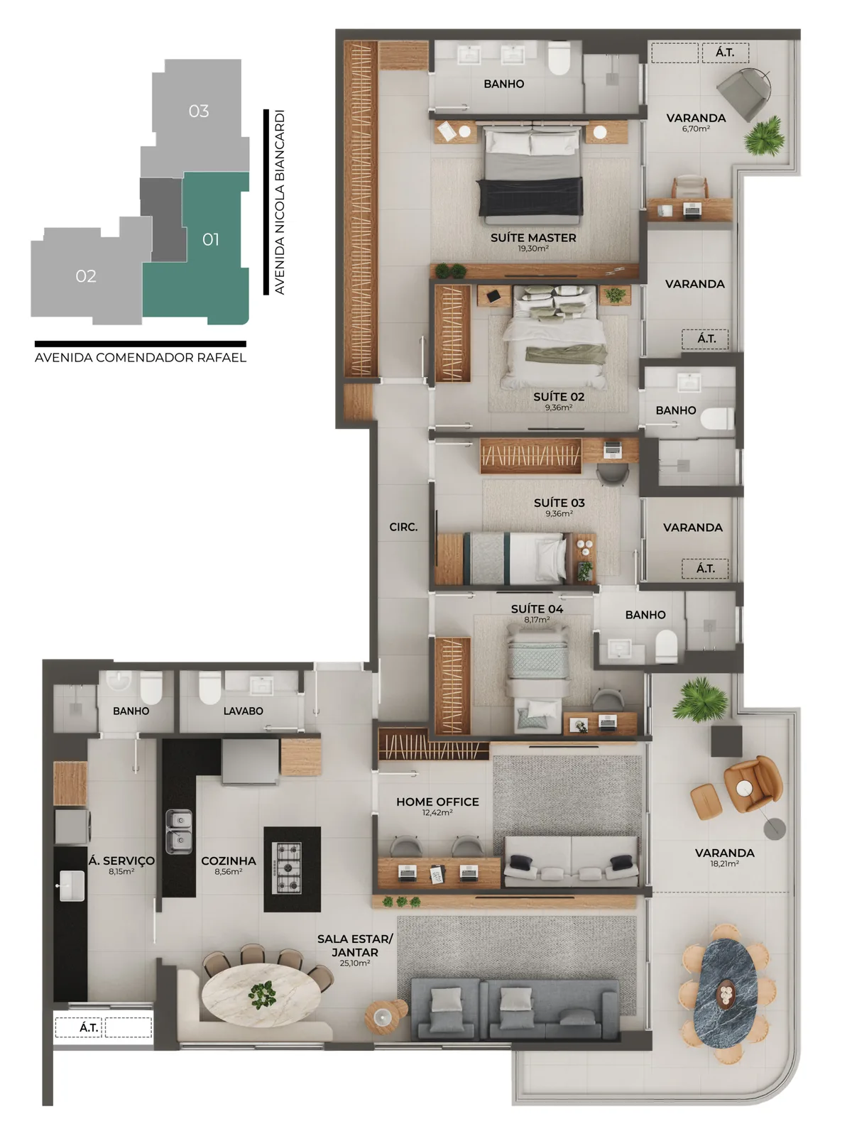 Planta do apartamento · PH01 COL01 OP OG