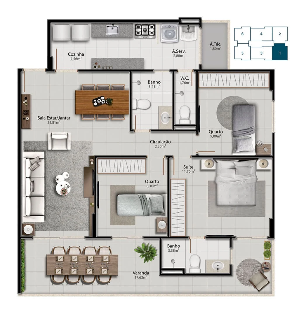 Planta Tipo 01 do Next Residence