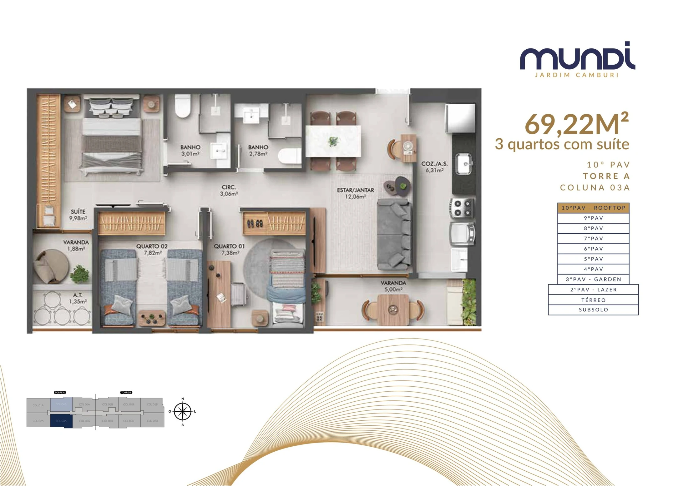 MUNDI Planta Tipo Coluna 3A Rooftop