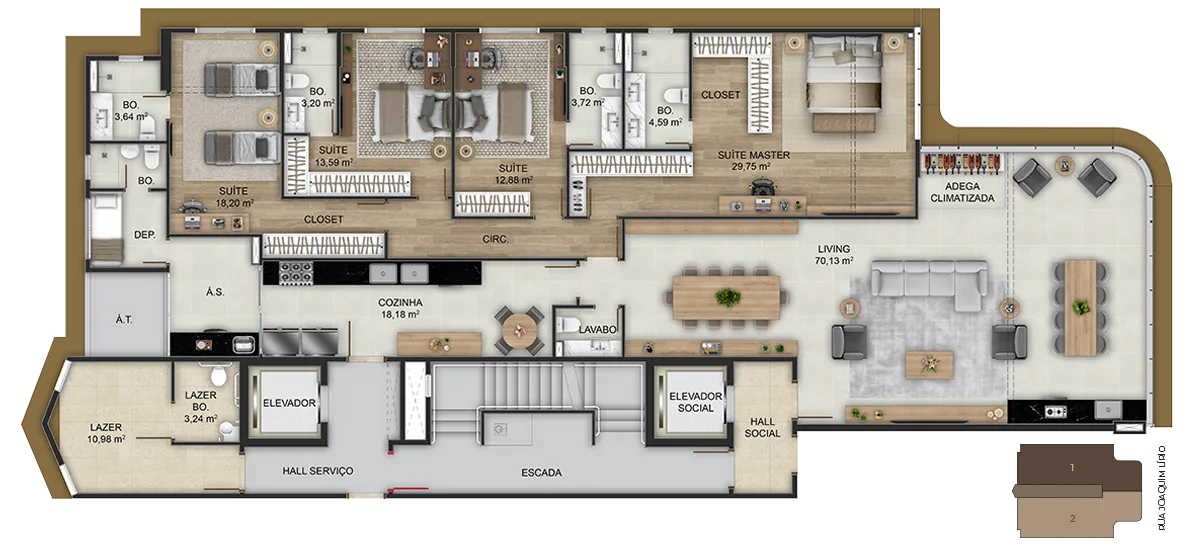 4 Suítes - 223,21 m² privativos - Coluna 1