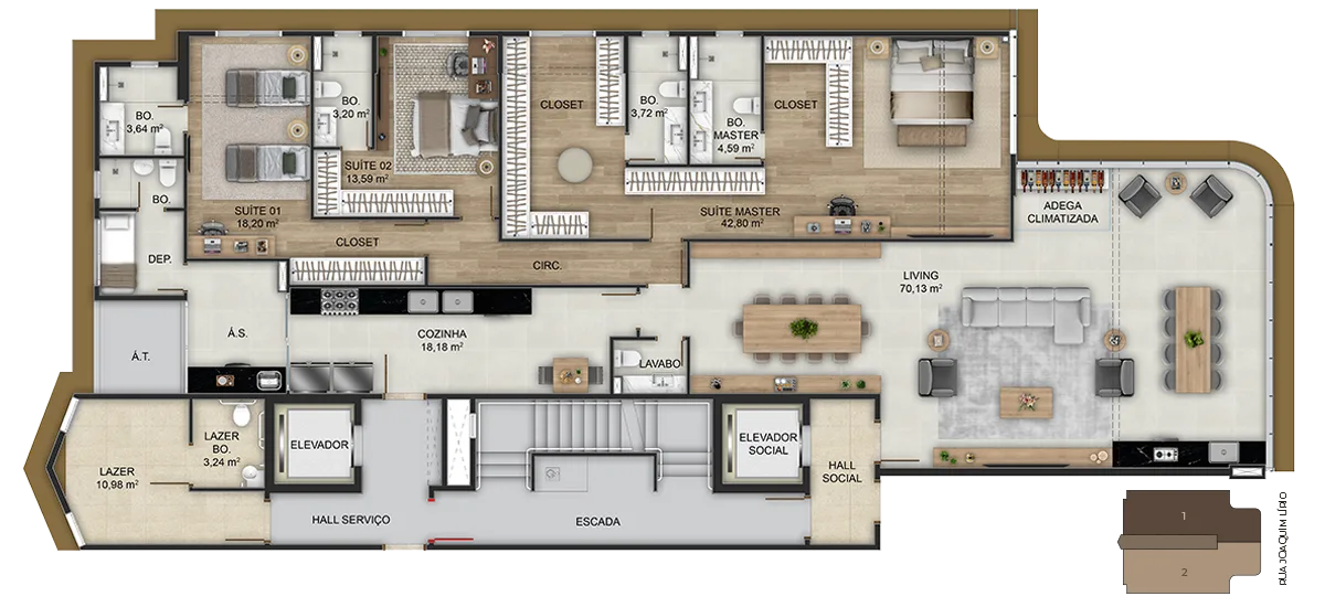 Opção Suíte Master Ampliada - 223,21 m² privativos - Coluna 1