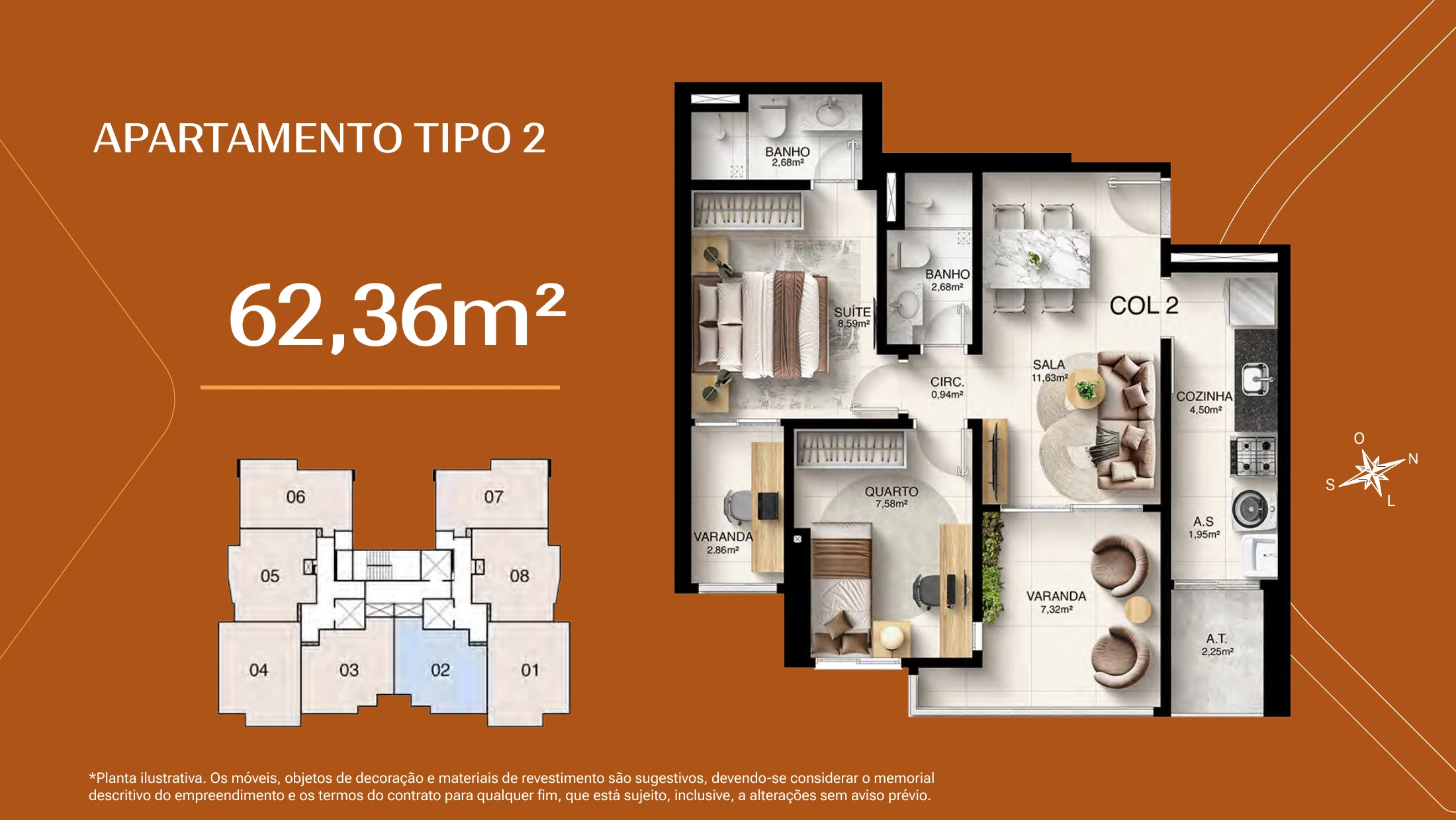 Apartamento tipo 2 · 62,36 m²