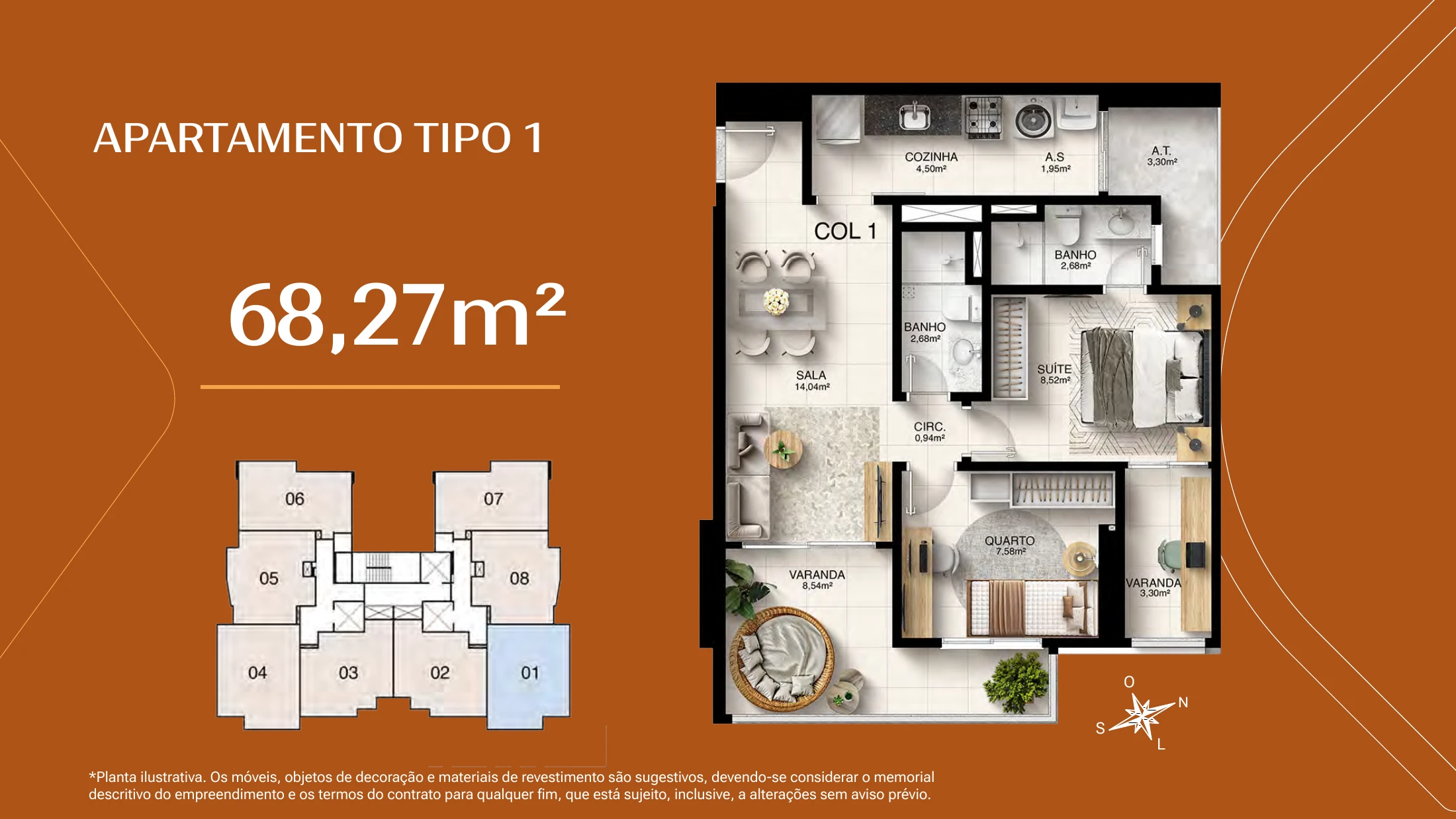 Apartamento tipo 1 · 68,27 m²