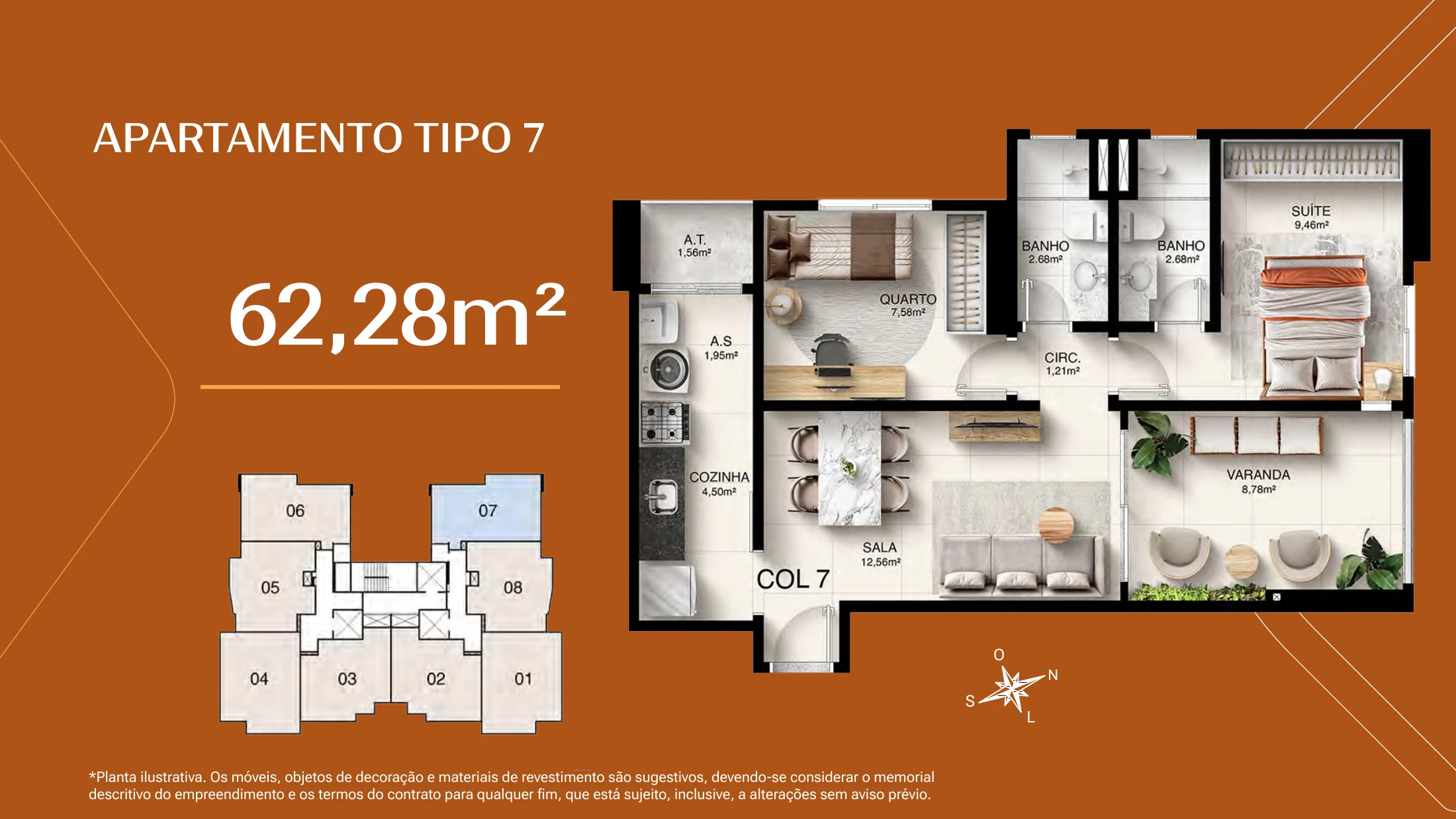 Apartamento tipo 7 · 62,28 m²