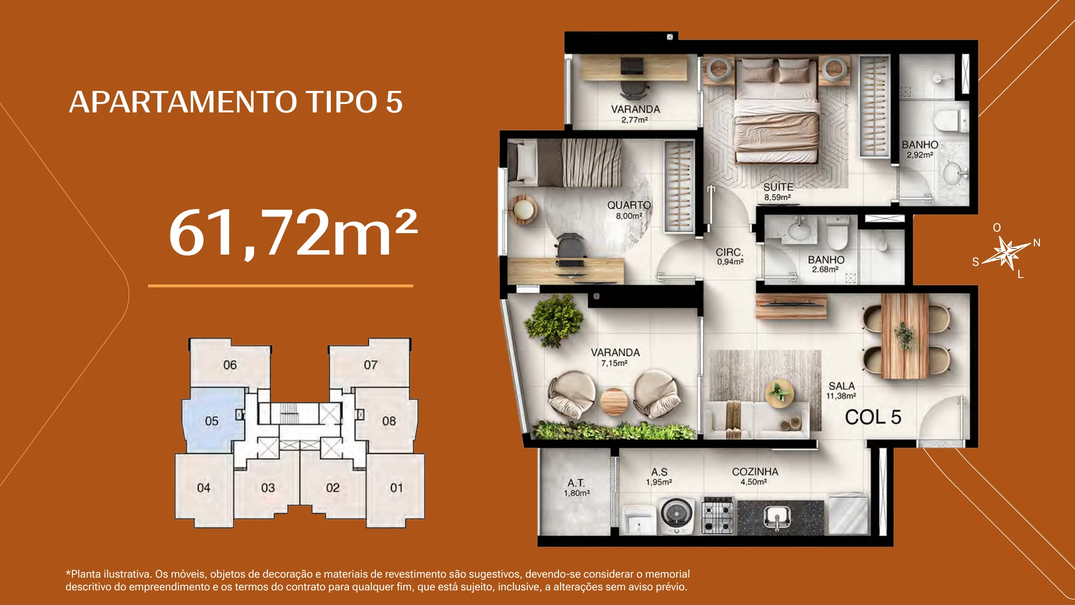 Apartamento tipo 5 · 61,72 m²