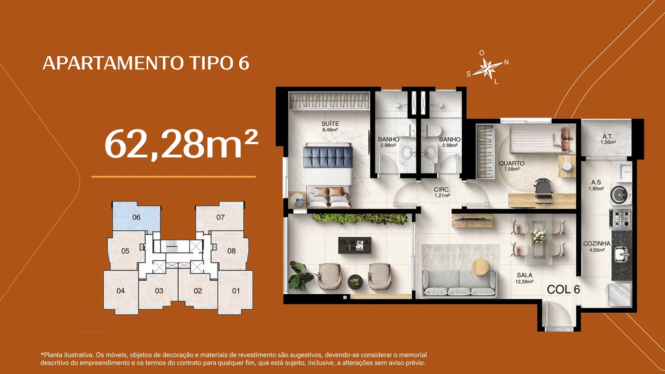 Apartamento tipo 6 · 62,28 m²