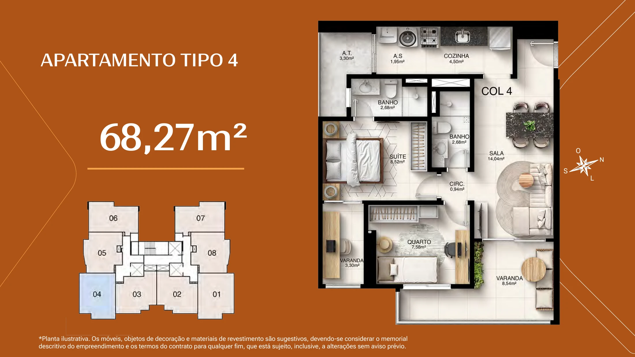 Apartamento tipo 4 · 68,27 m²