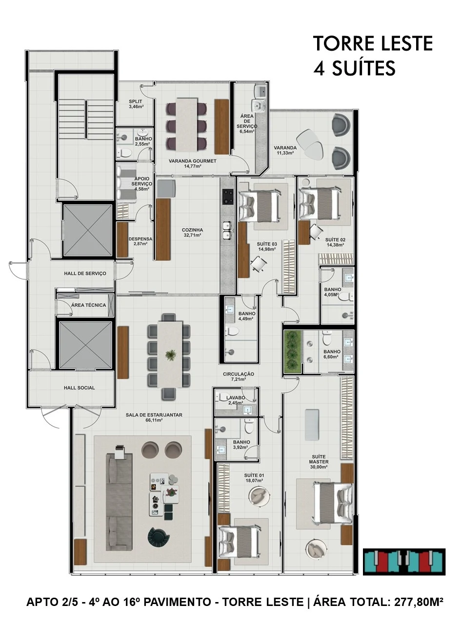 Taj planta Torre Louts 4 quartos 2778m²