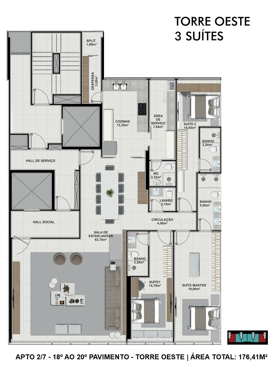 Taj planta Torre Mirage 3 suites 17641m²