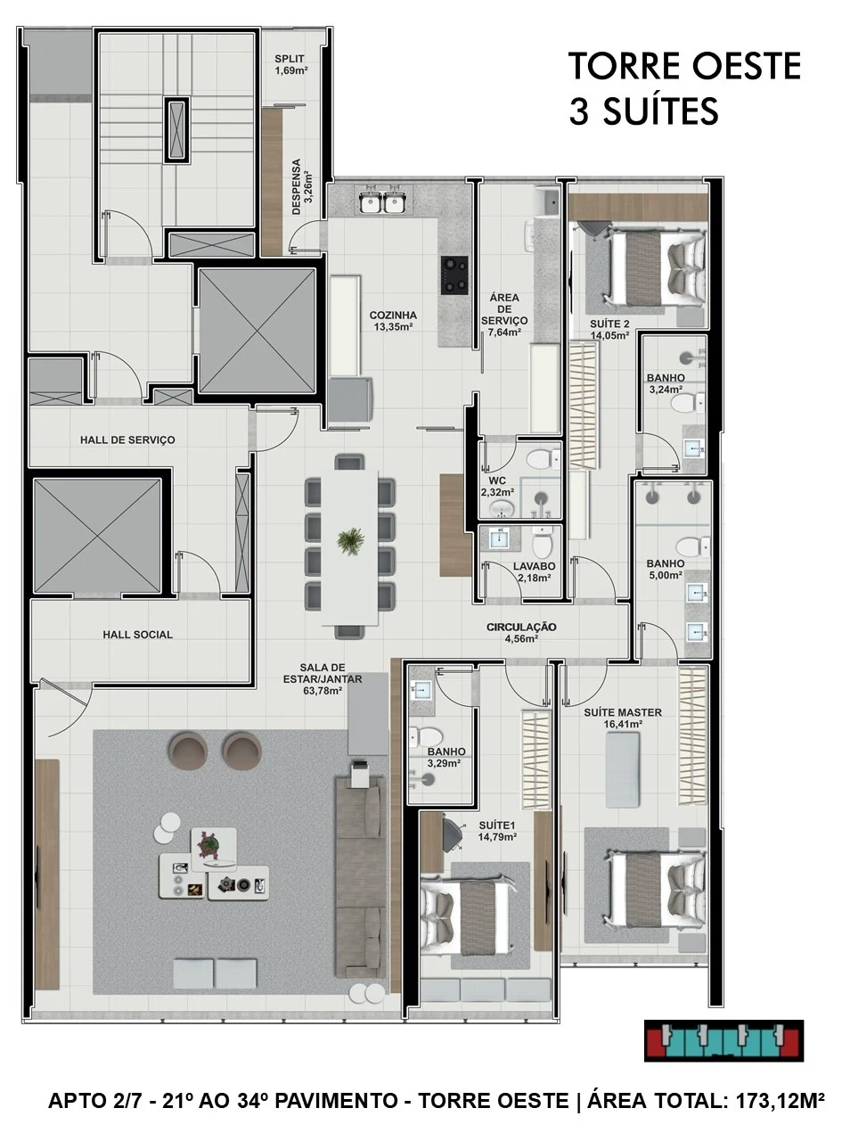 Taj planta Torre Mirage 3 suites 17312m²