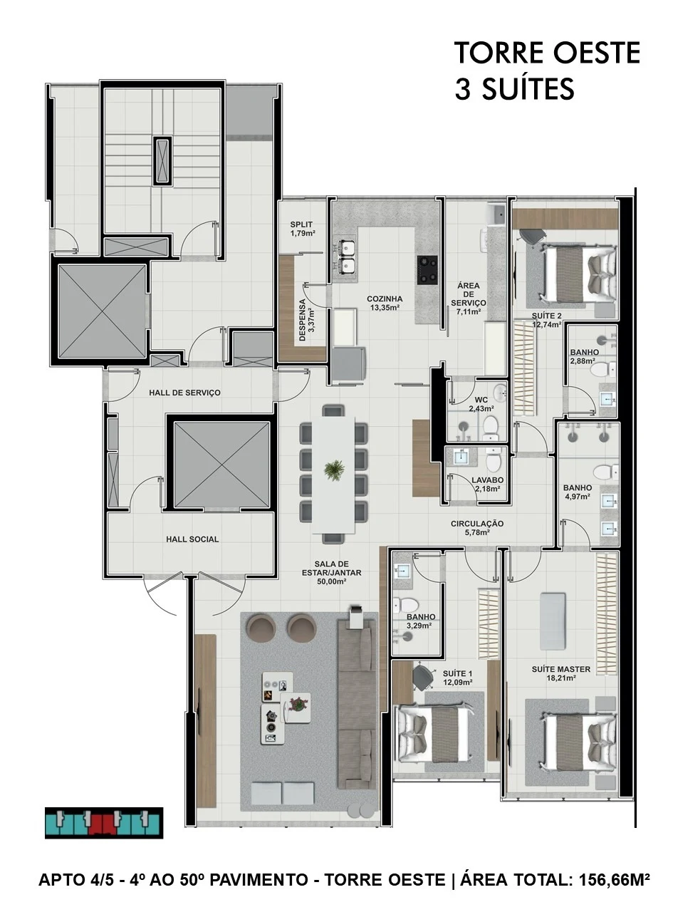 Taj planta Torre Mirage 3 suites 15666m²