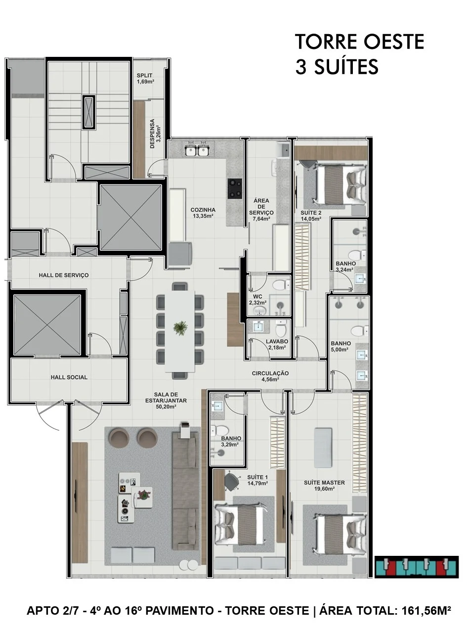 Taj planta Torre Mirage 3 suites 16156m²
