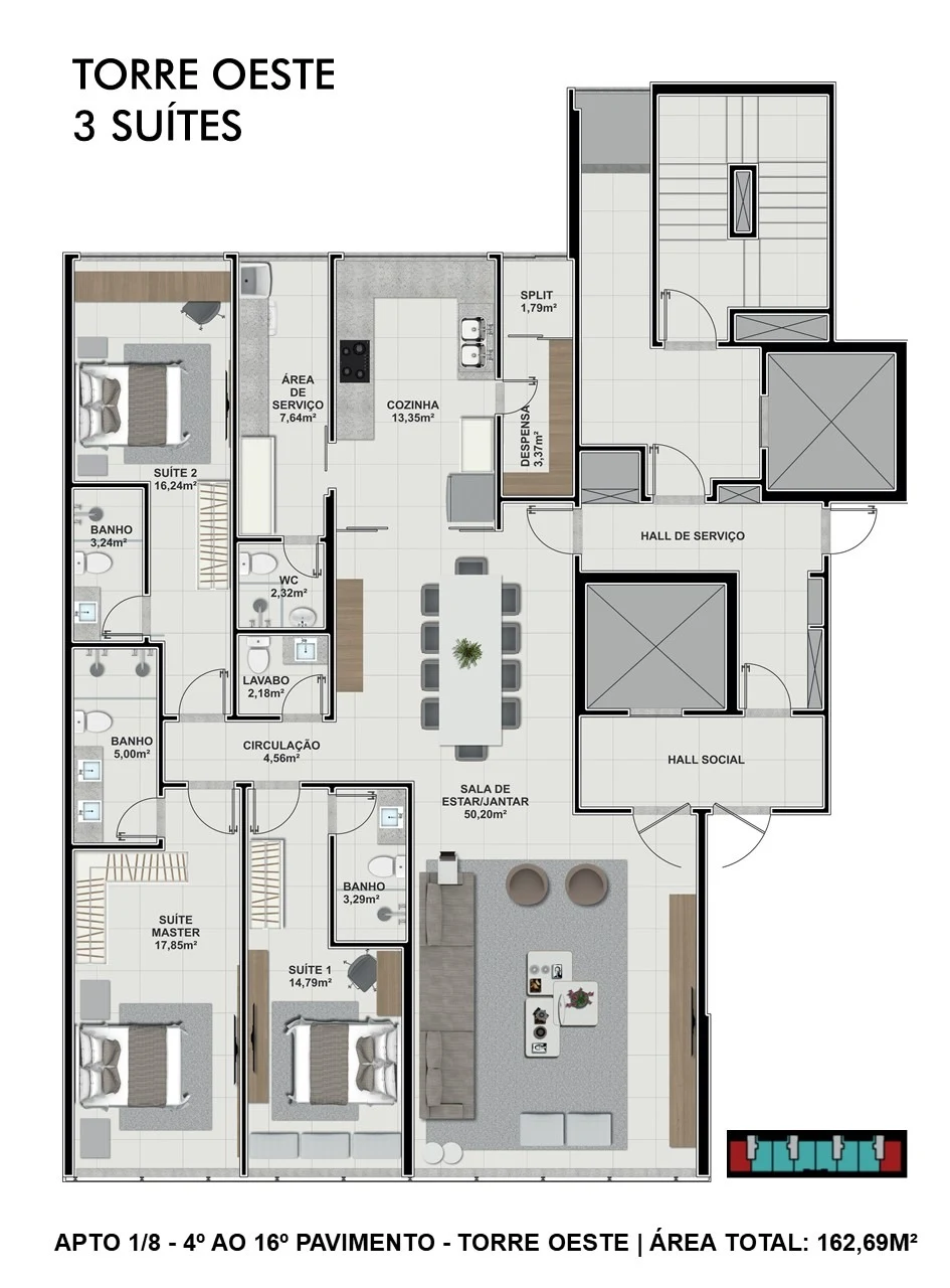 Taj planta Torre Mirage 3 suites 16269m²