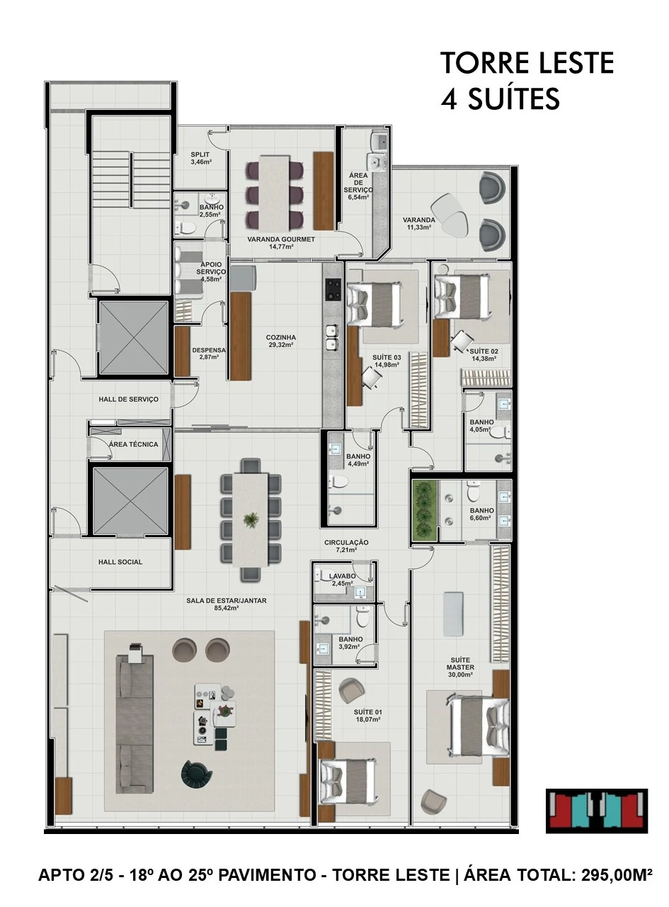 Taj planta Torre Lotus 4 quartos 295m²