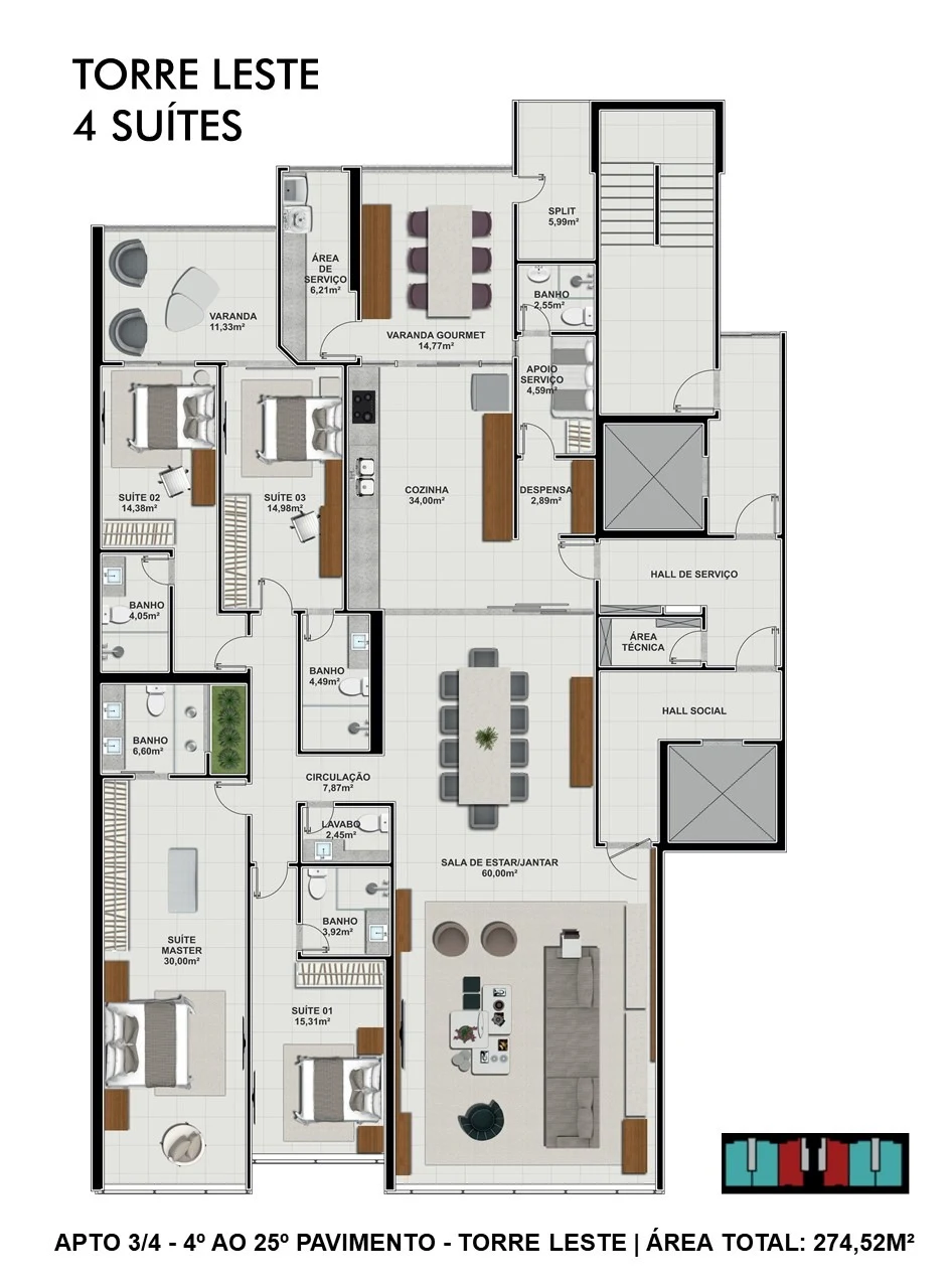 Taj planta Torre Louts 4 quartos 27452m²
