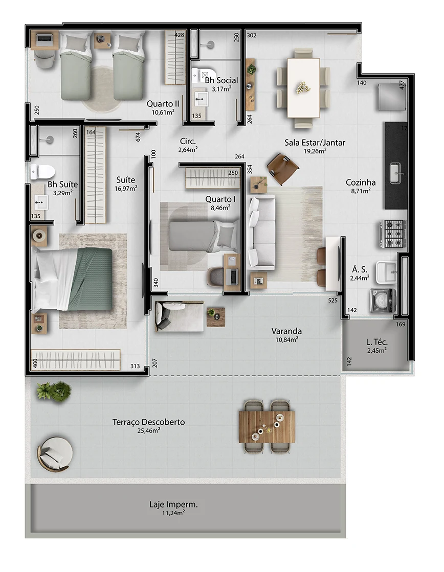 Coluna 6 - Terraço Descoberto - 125,53m²
