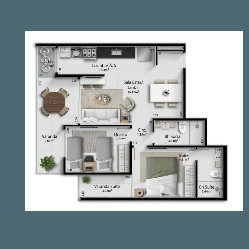 Colunas 7 e 8 - 74,81m²