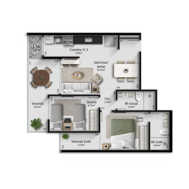 Colunas 7 e 8 - 74,81m²