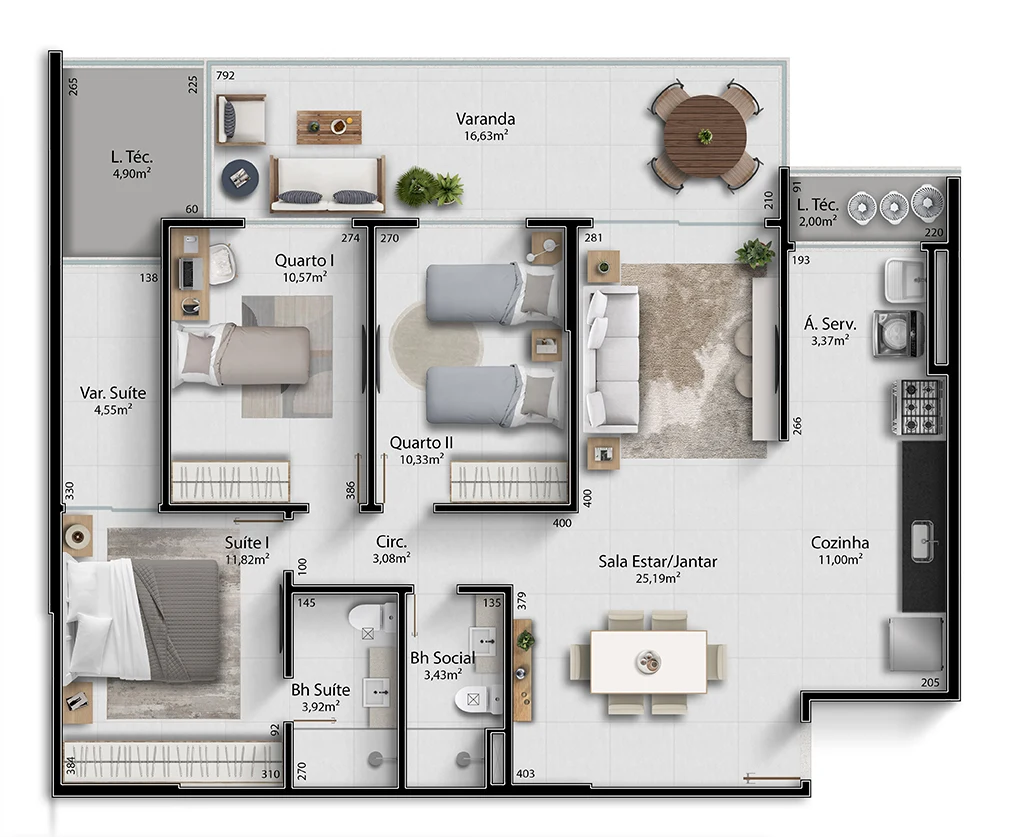 Colunas 3 e 4 - 124,38m²