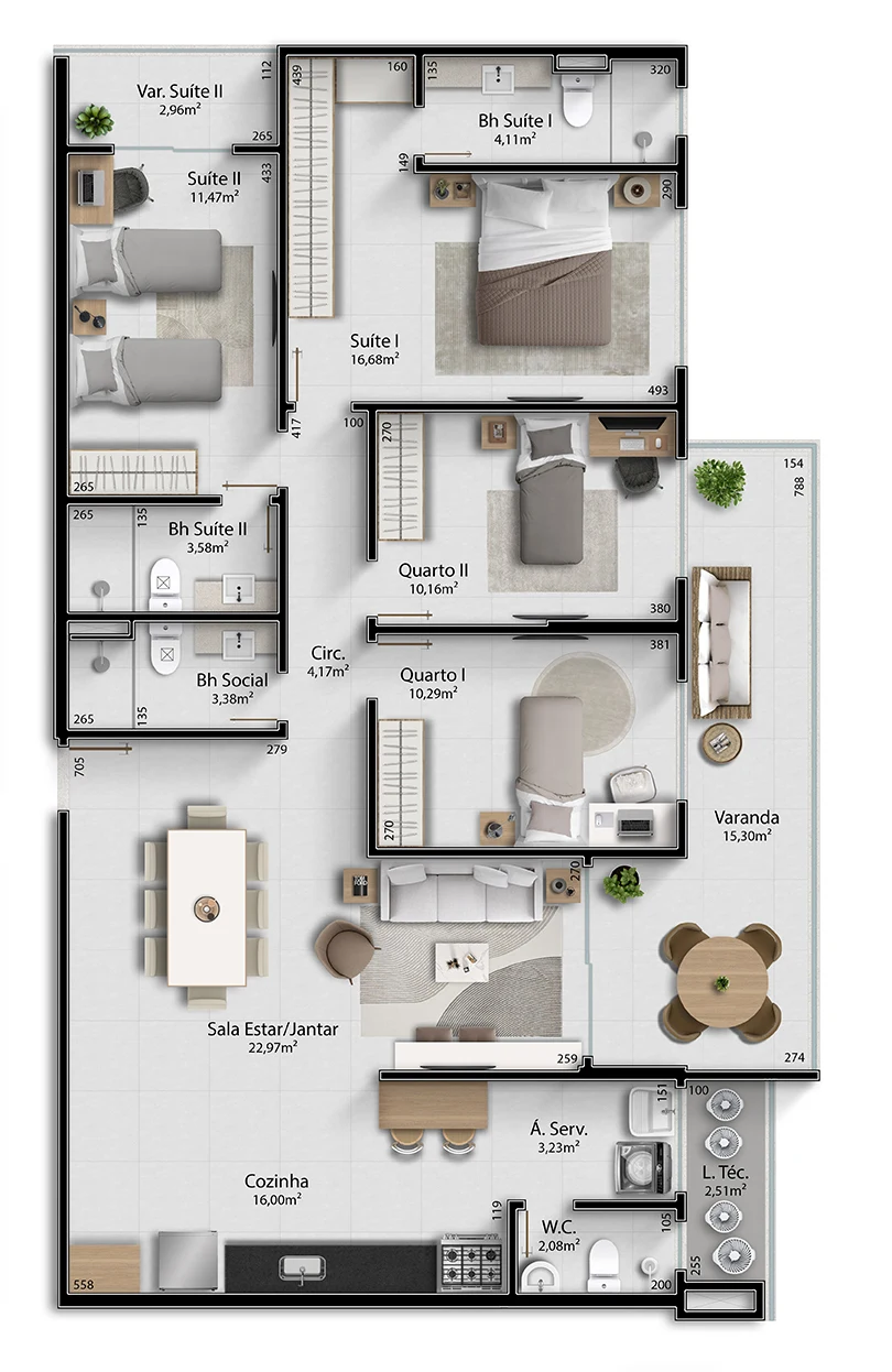 Colunas 1 e 2 - 144,79m²