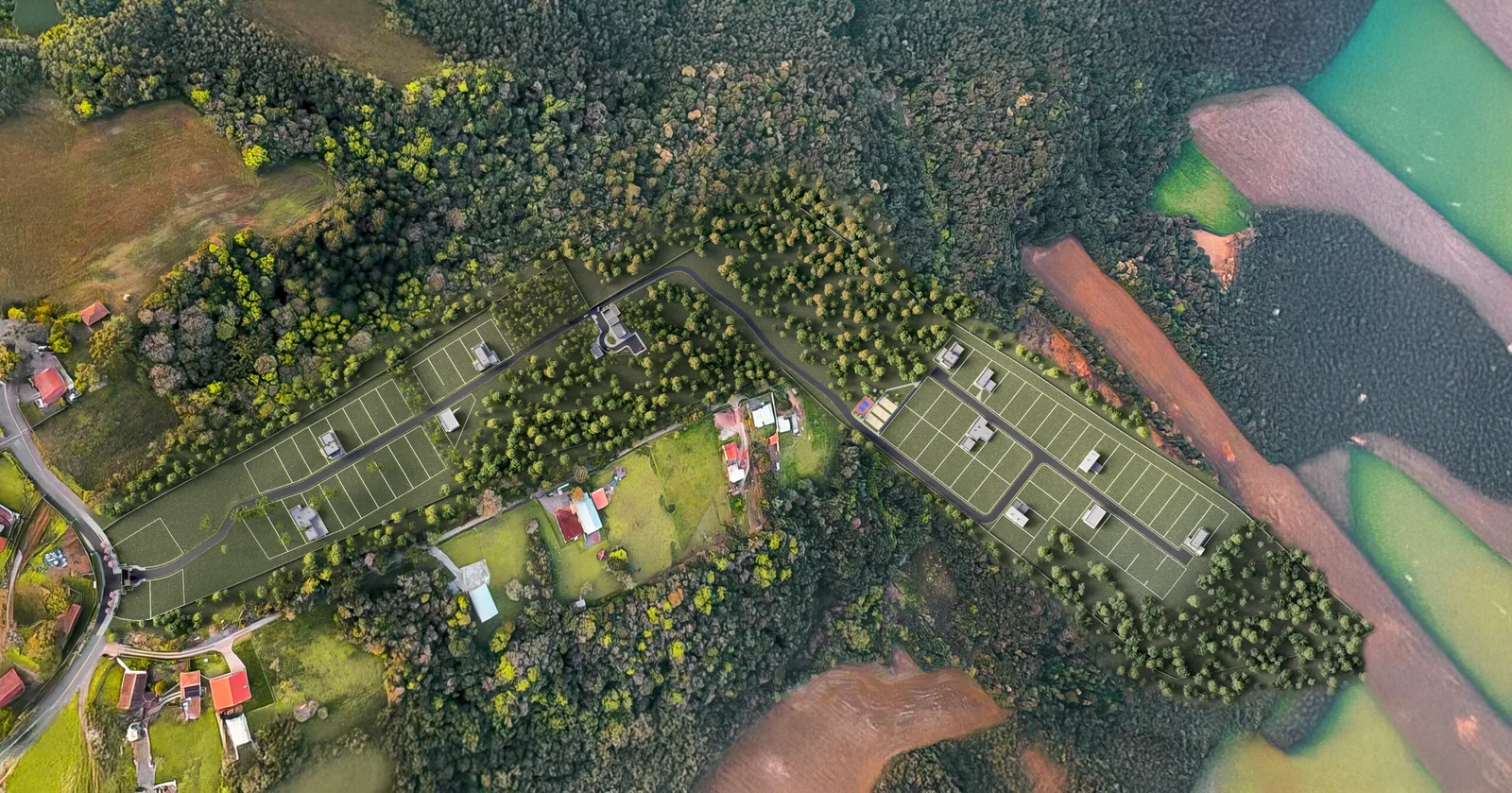 Vista aérea ilustrativa do condomínio