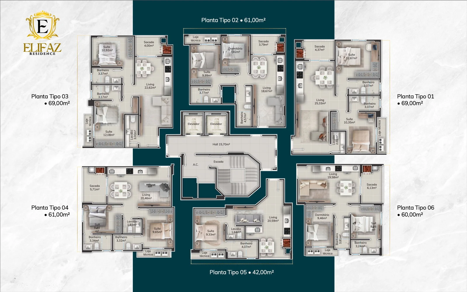 Planta — pavimento de apartamentos