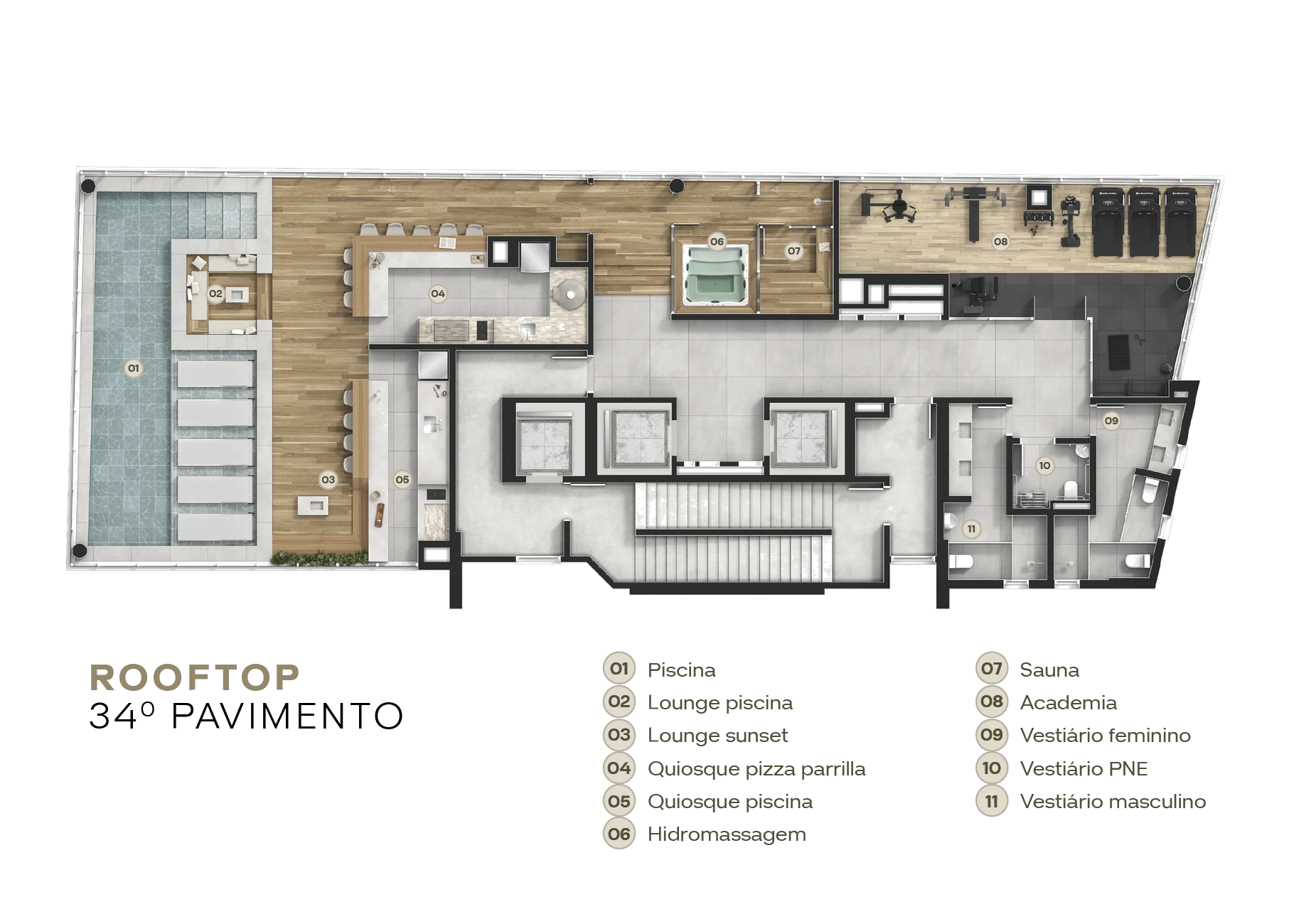 Planta do rooftop — 34º pavimento — Brise by Niva