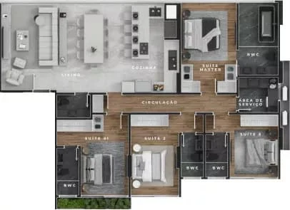 Planta do apartamento de 160m² do Black Bird