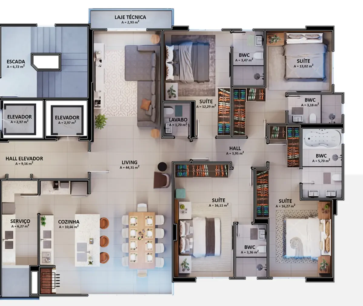 Apartamento tipo 1 | 4 suítes