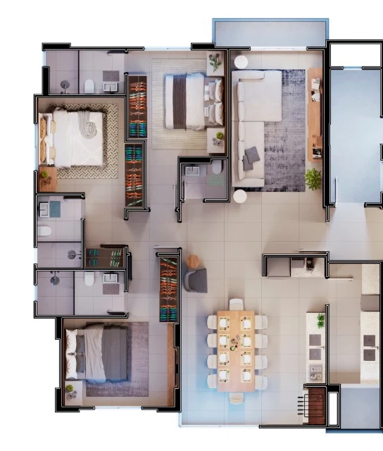 Apartamento tipo 2 | 3 suítes