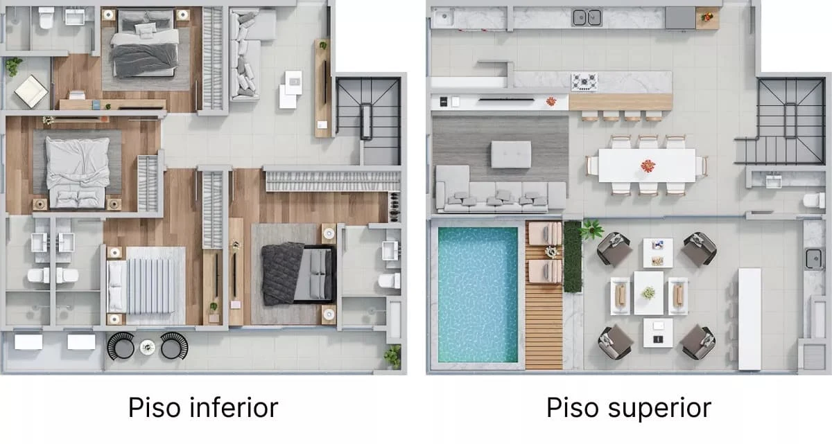 Planta do apartamento duplex de 4 suítes do edifício JK Residence