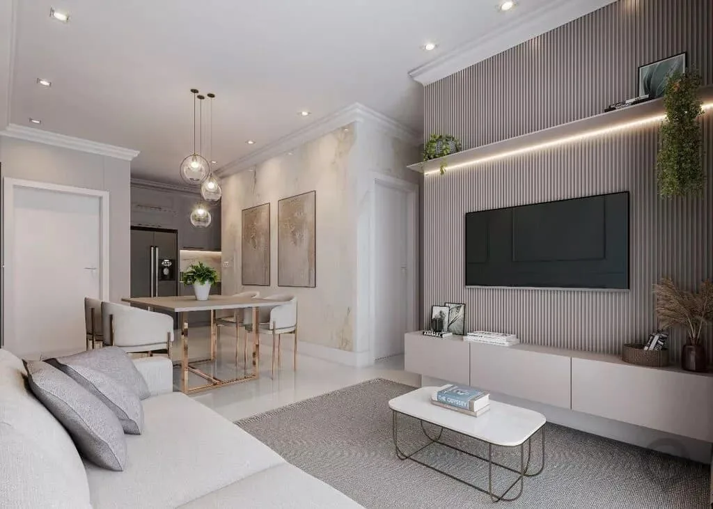 Imagem ilustrativa do living do Lê Monde Residence, da Invest Construtora
