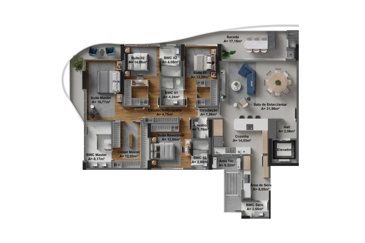 Final 01 | 219m²: Aptos: 901, 1201, 1501, 1801, 2101, 2401, 2701, 3001