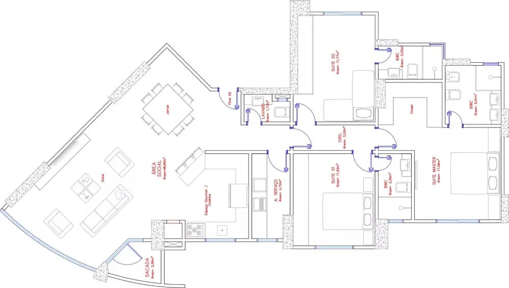 Planta do apartamento de 128m² do Portinax
