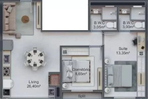 Planta do apartamento de 63m² F02 do Monte das Oliveiras