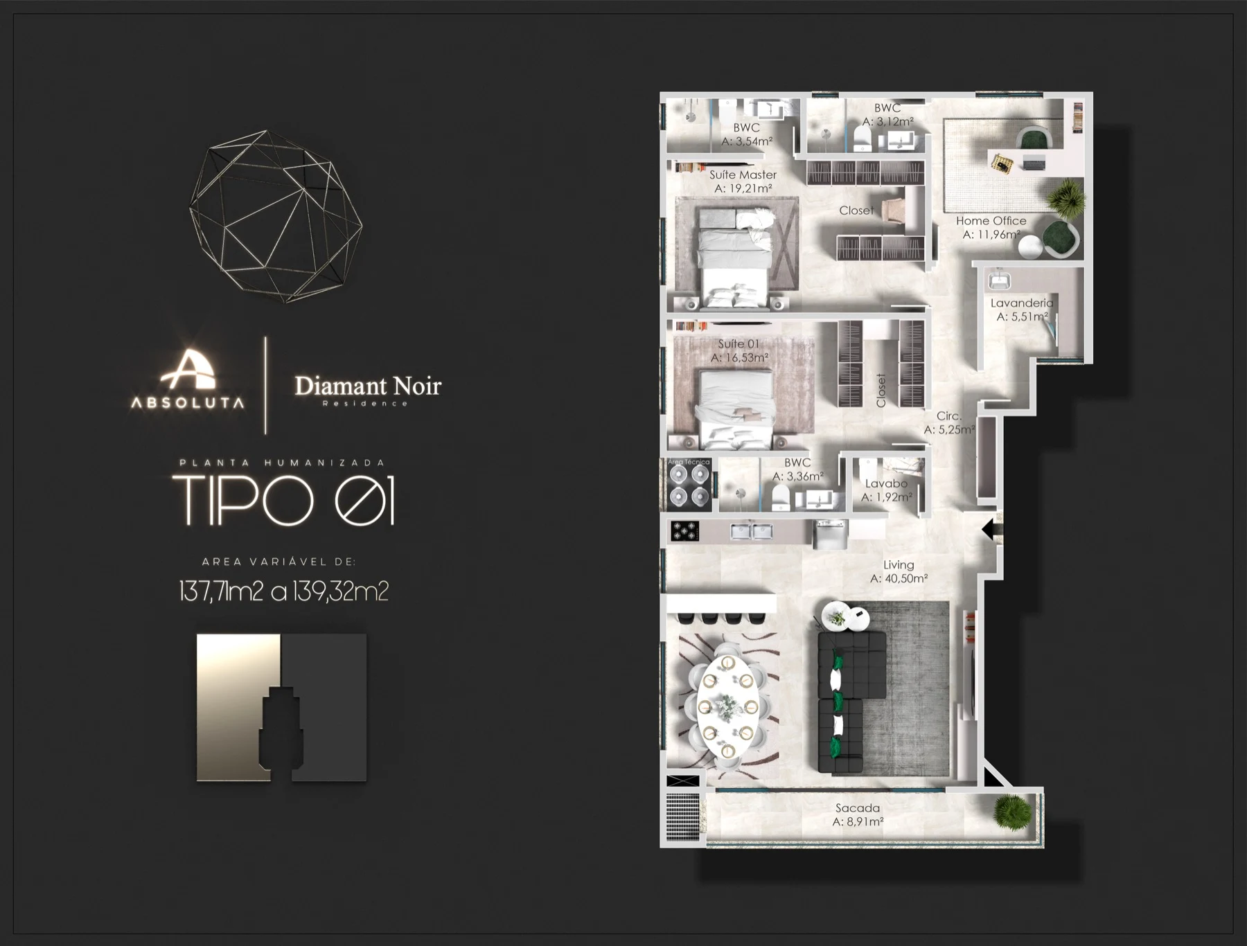 Tipo 01 137,71m² a 139,32m²