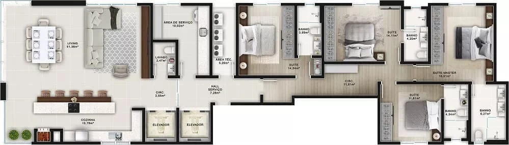 Planta apto tipo de 200,70m² Unique Home
