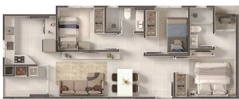Planta do apartamento de 70m² do Magnific Palace
