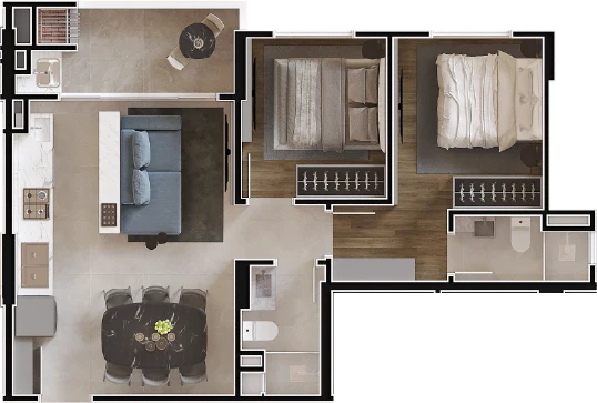 Apartamento Planta Tipo 01 - 67,5m²