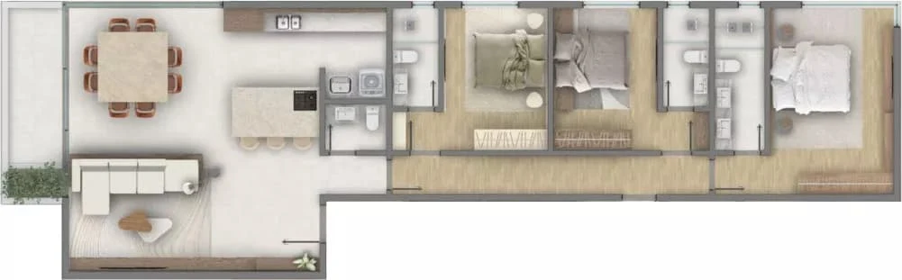 Planta do apartamento de 130m³ do Palazzo Giardino