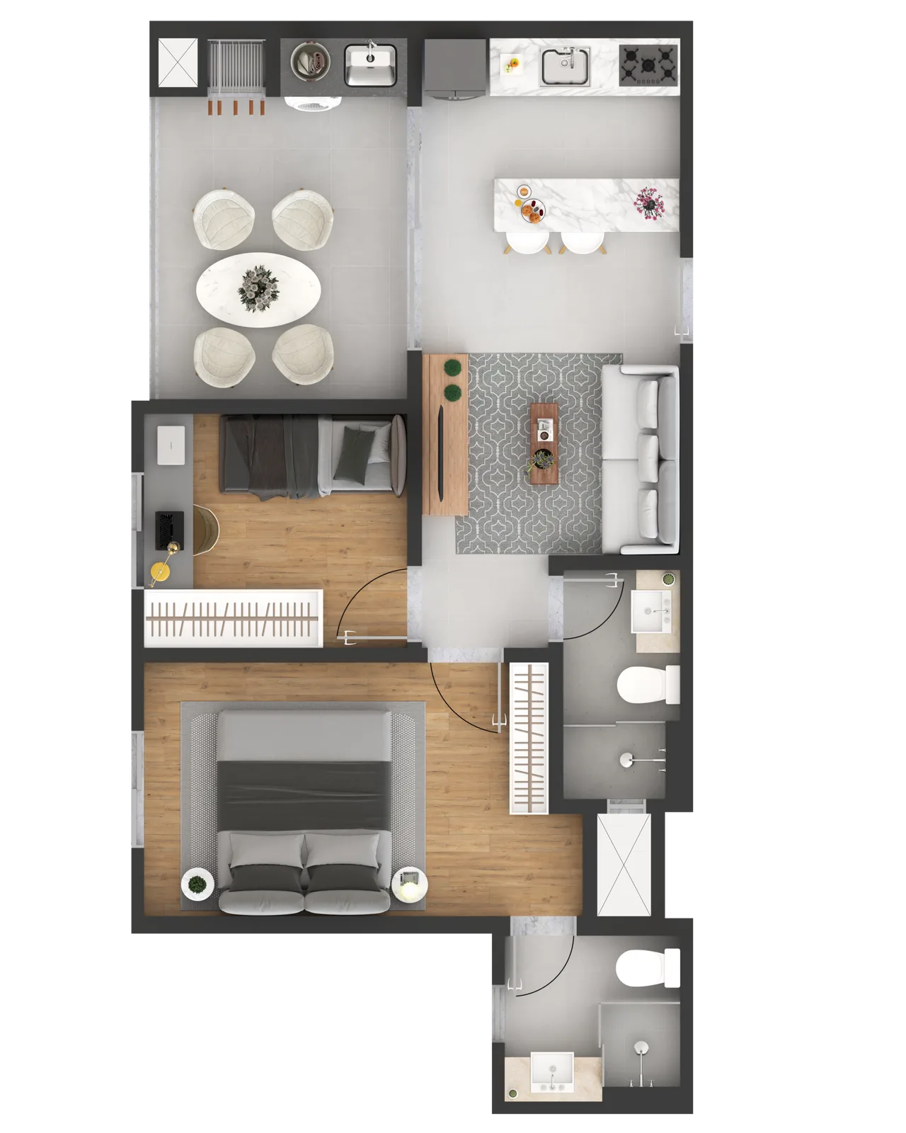 Planta do apartamento — referência 51,29 m²