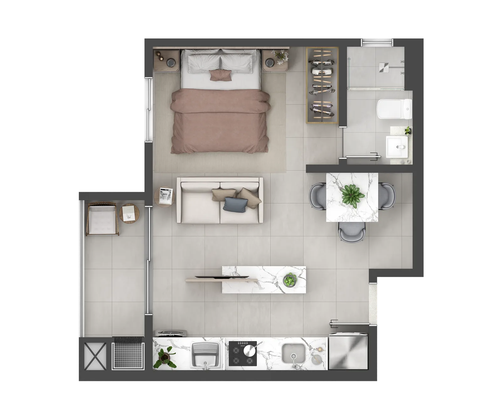 Planta do apartamento — referência 33,42 m²