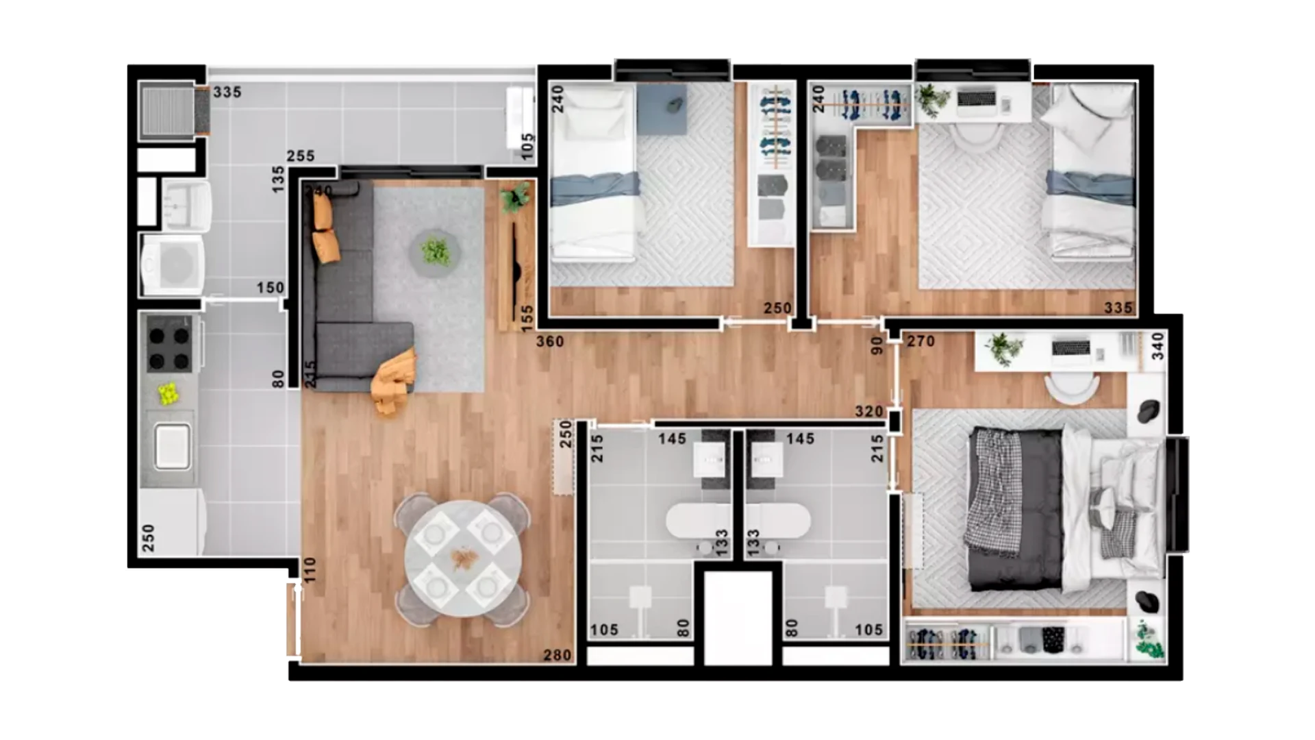 Planta ilustrativa — 64,65m²