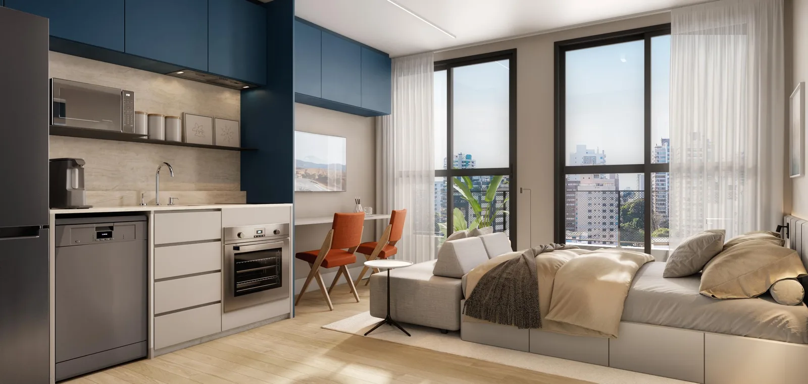 Apartamento integrado — perspectiva preliminar