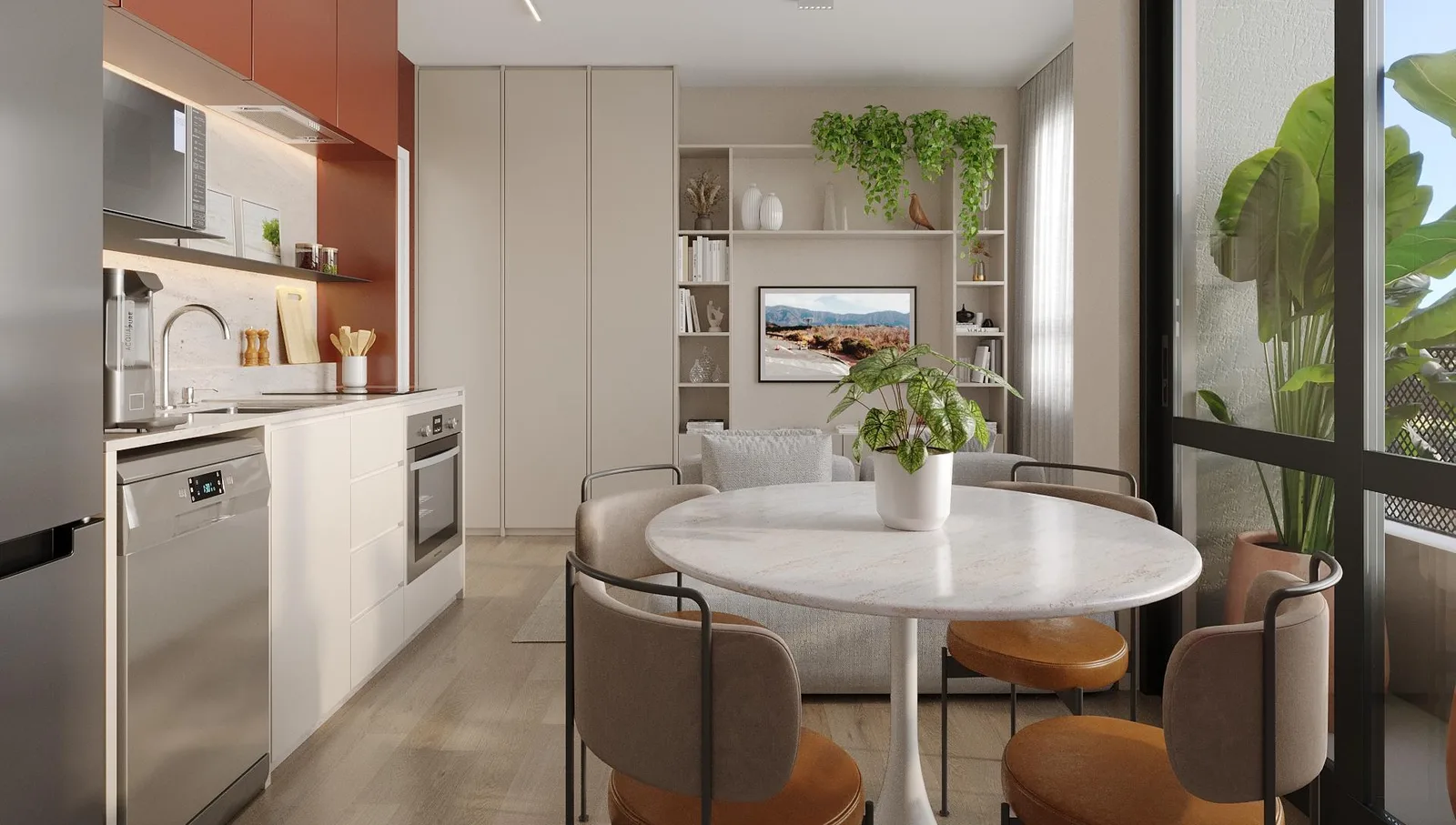 Apartamento integrado — perspectiva preliminar