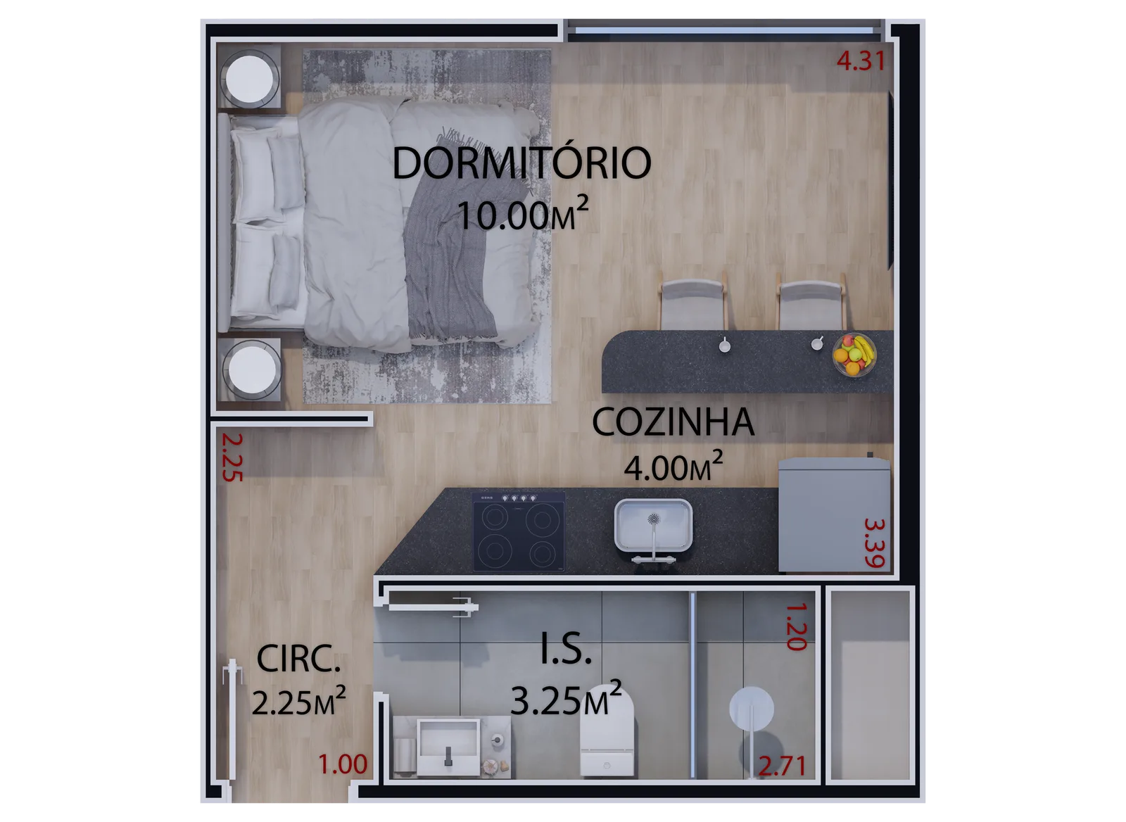 Planta do studio — tipologia 2