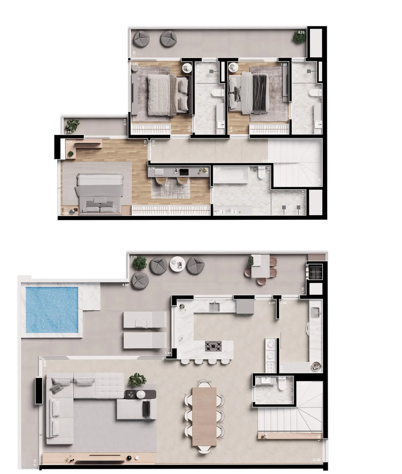 Planta do apartamento — referência TBO DUPLEX 01 COM MEDIDAS